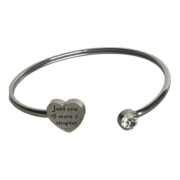 Bookish Just One More Chapter Heart Rhinestone Thin Cuff Bracelet - Picture 4 of 4